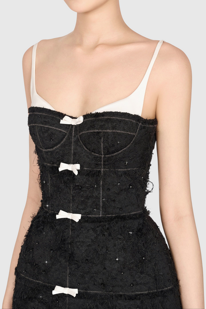 Santos Bow Jacquard Beaded Mini Dress - Black
