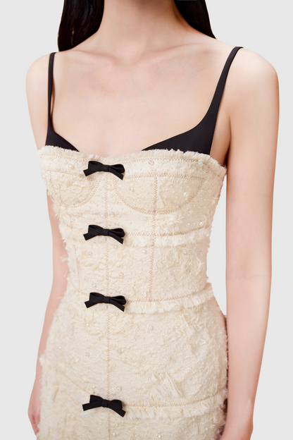 Santos Bow Mini Dress - Beige