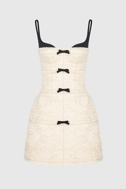 Santos Bow Mini Dress - Beige