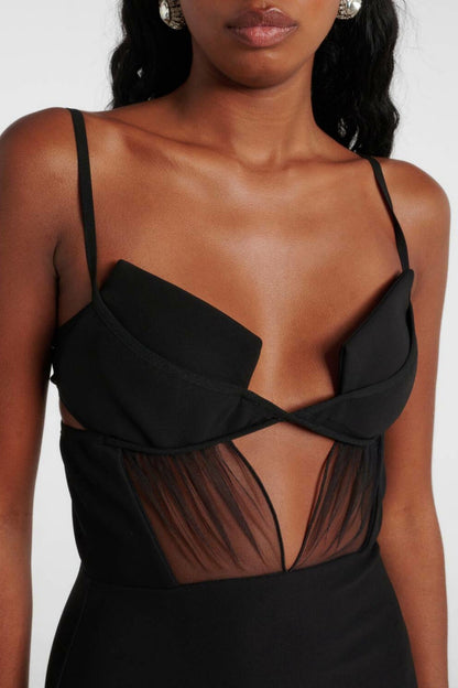 Sathva Cutout Mesh Maxi Bandage Dress