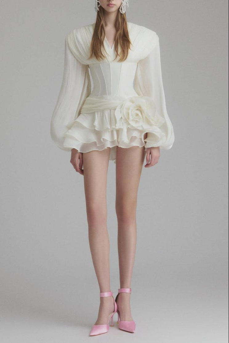 Flower Coastal Mini Dress In ivory