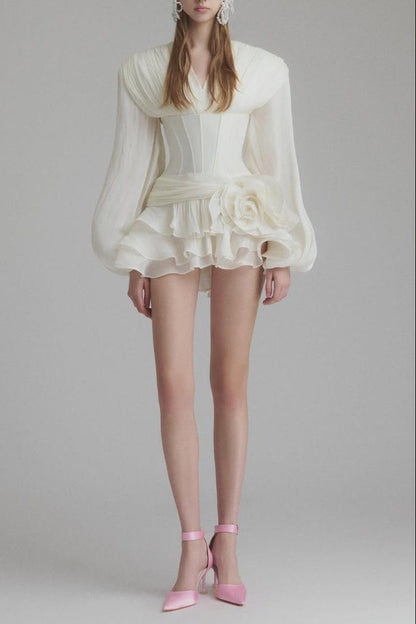 Flower Coastal Mini Dress In ivory