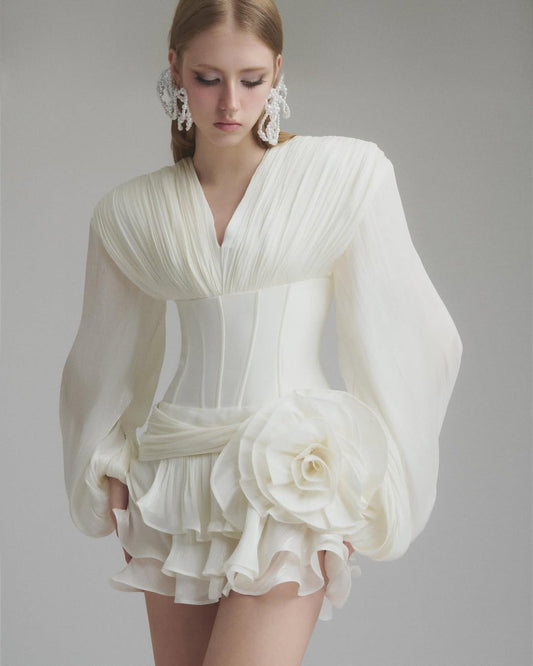 Flower Coastal Mini Dress In ivory