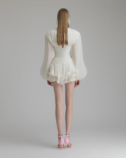 Flower Coastal Mini Dress In ivory
