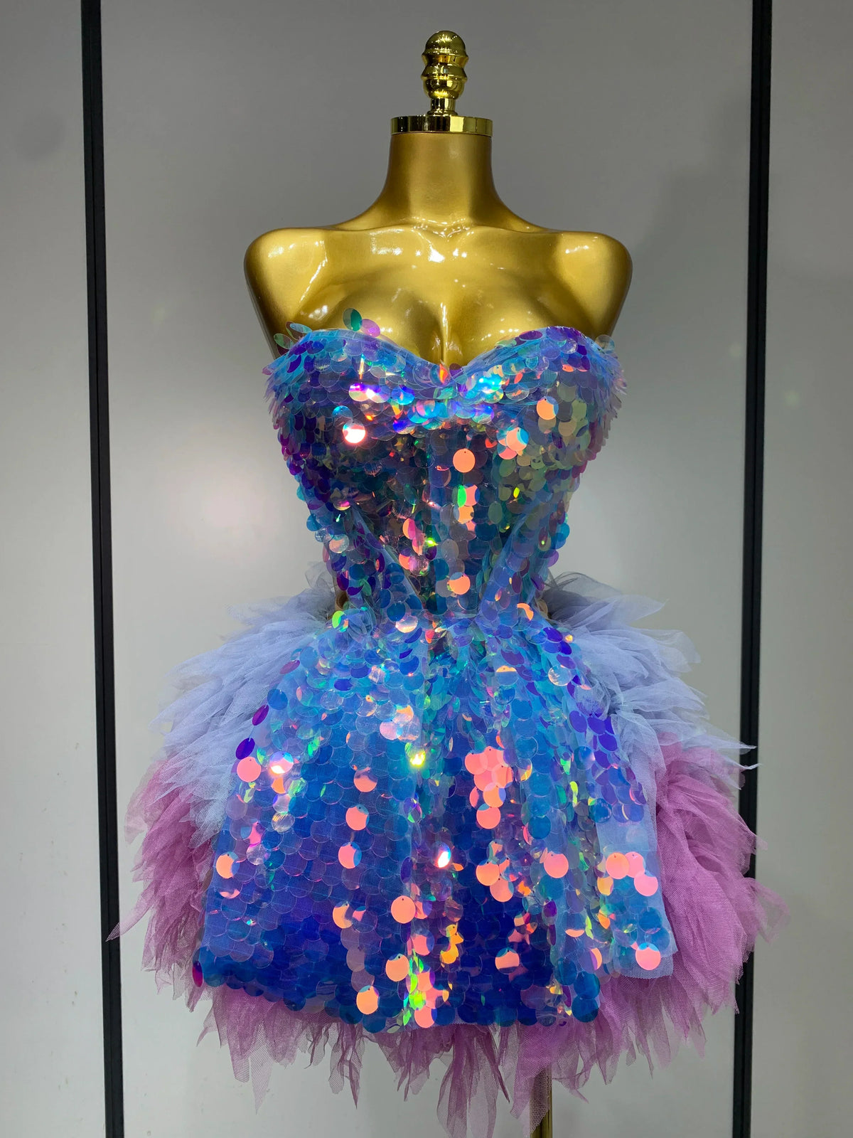 Sparkly Sequins Ruffles Backless Two Pieces Set