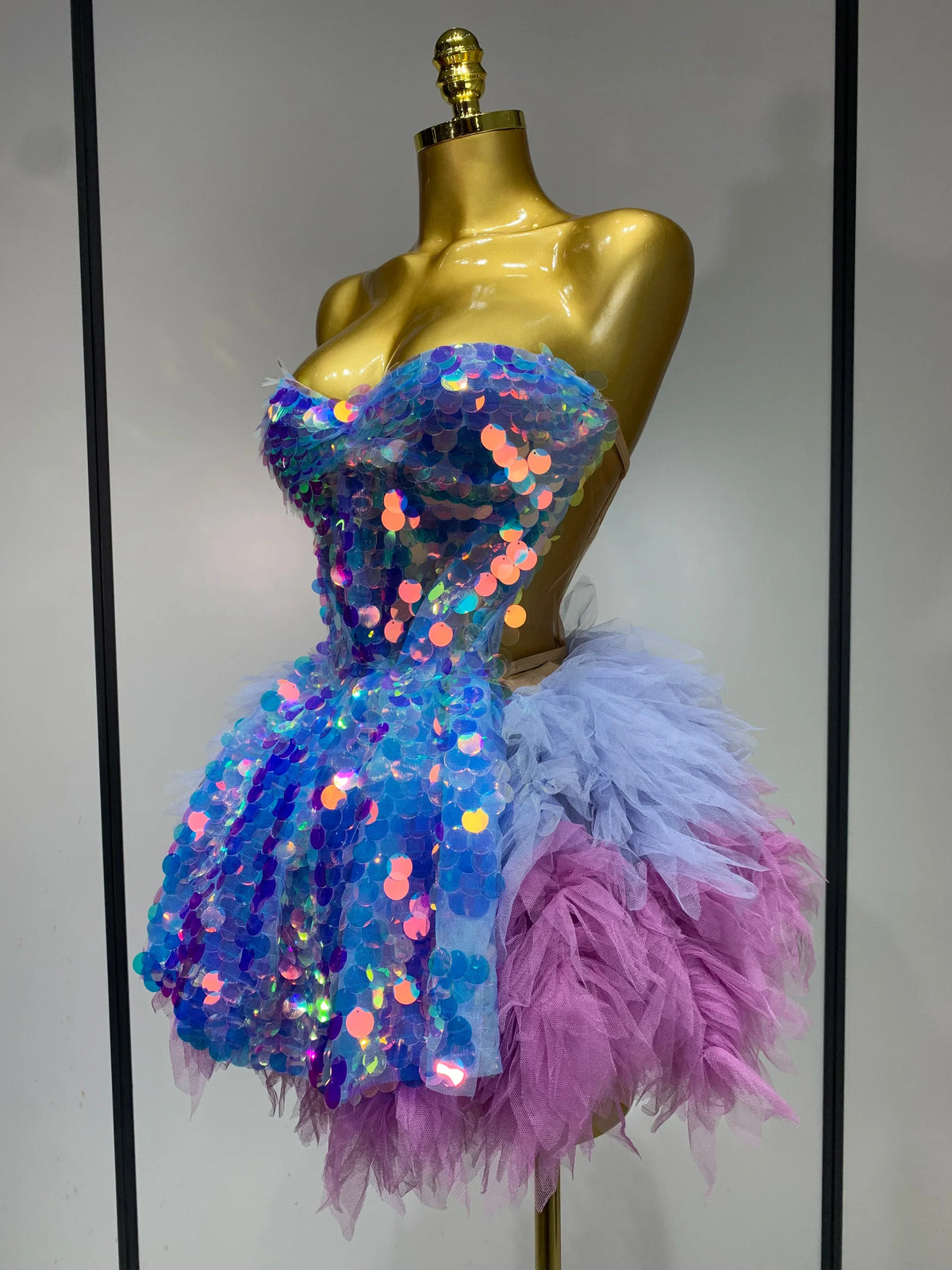 Sparkly Sequins Ruffles Backless Two Pieces Set