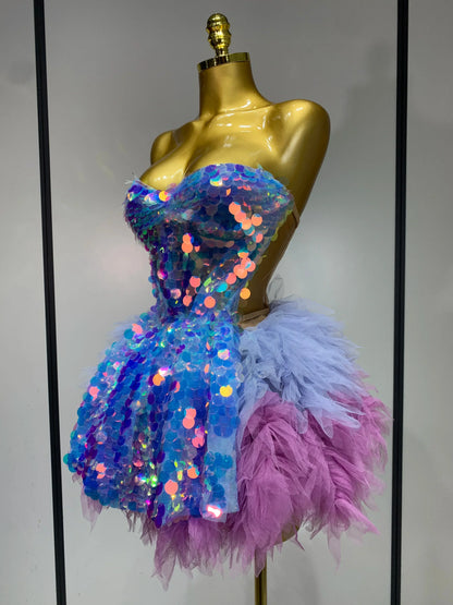 Sparkly Sequins Ruffles Backless Two Pieces Set