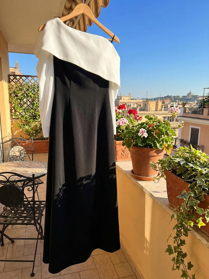 A-LINE LONG SLEEVED SILK TAFFETA MIDI DRESS