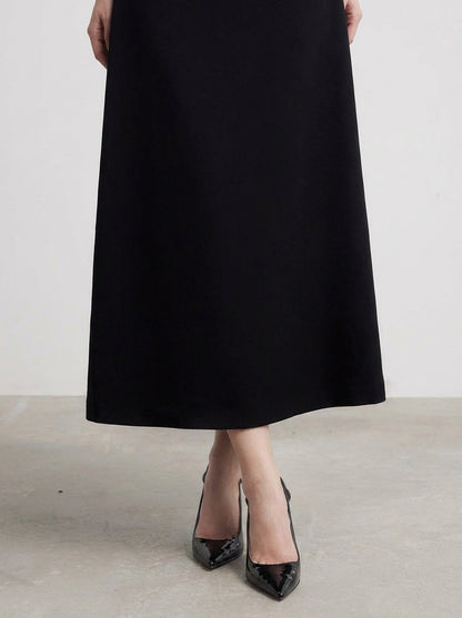 A-LINE LONG SLEEVED SILK TAFFETA MIDI DRESS