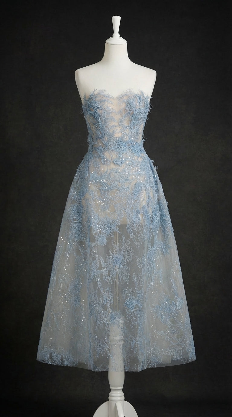 BLUE BEADED LACE DRESS