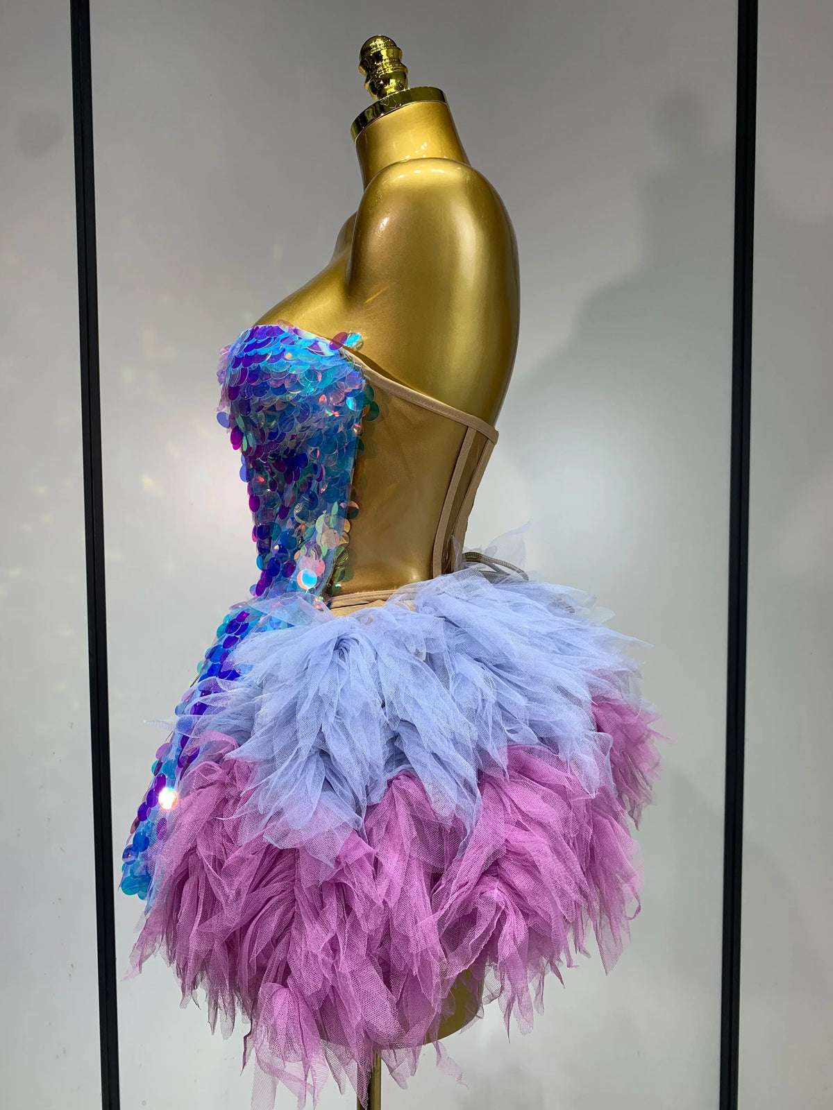 Sparkly Sequins Ruffles Backless Two Pieces Set