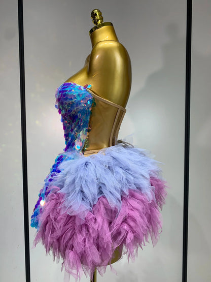 Sparkly Sequins Ruffles Backless Two Pieces Set