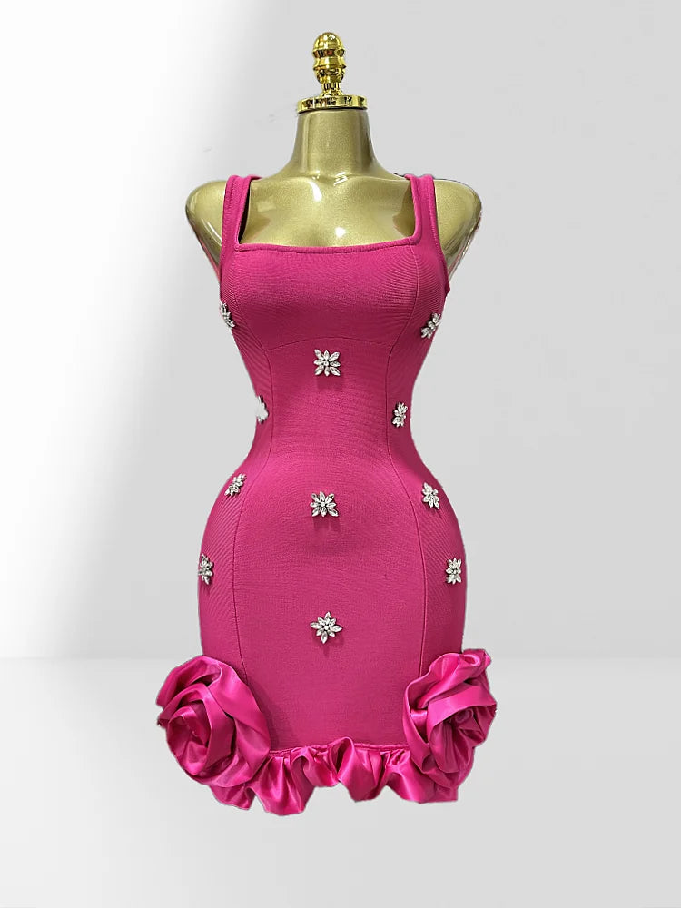 Diamonds Sleeveless Ruffles Bodycon Mini Bandage Dress