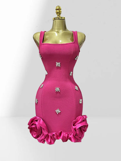 Diamonds Sleeveless Ruffles Bodycon Mini Bandage Dress