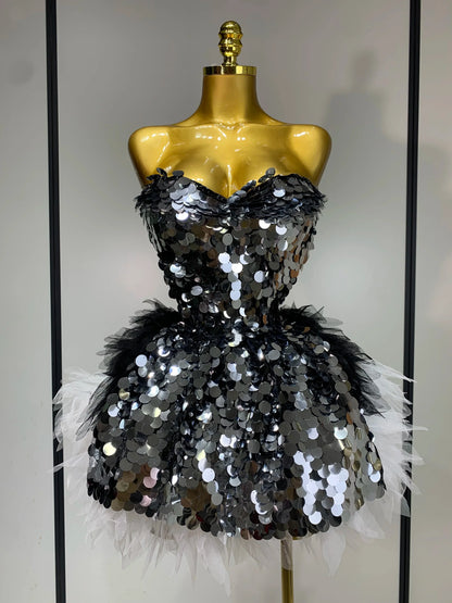 Sparkly Sequins Ruffles Backless Two Pieces Set