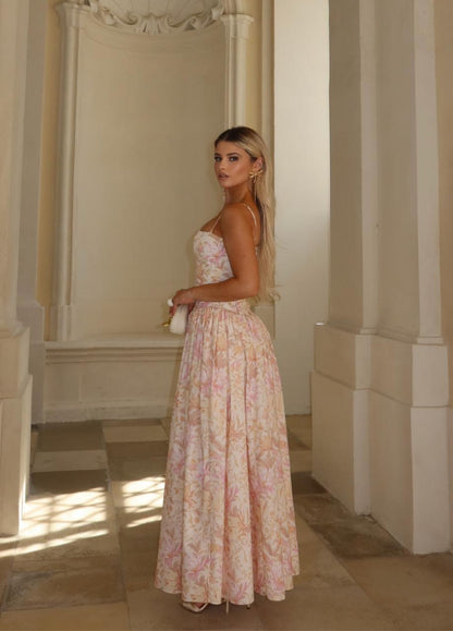 Helen Floral Stretch Cotton Midi Dress - Peach