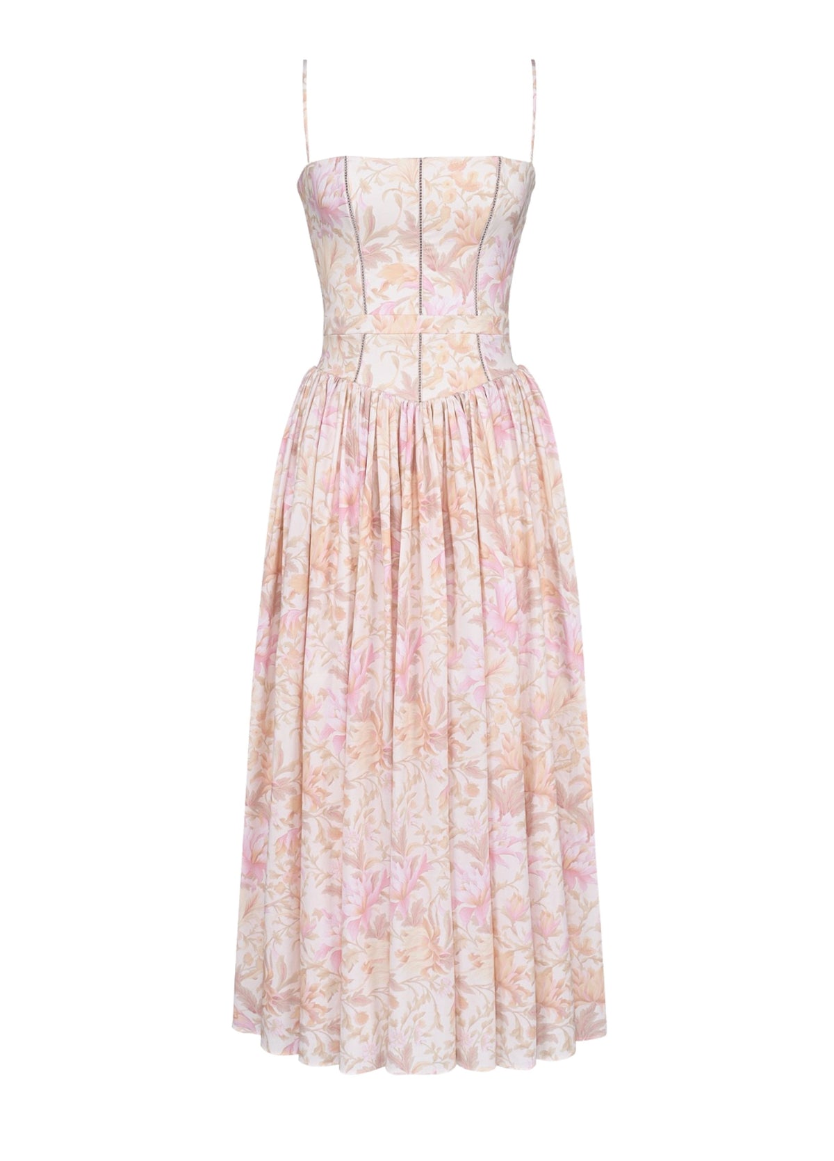 Helen Floral Stretch Cotton Midi Dress - Peach
