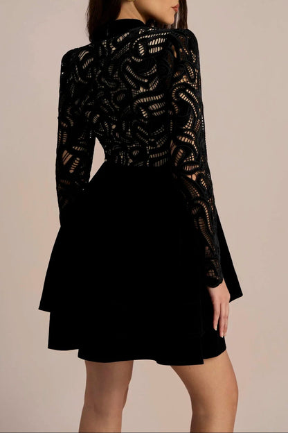 SETLLA LONG SLEEVE HOLLOW VELVET MINI DRESS