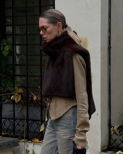 Faux Fur Vest Crop Top