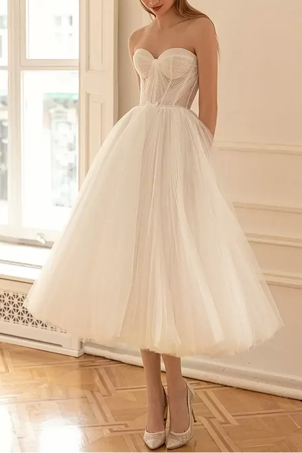Strapless Sweetheart Corset Midi Wedding Dress