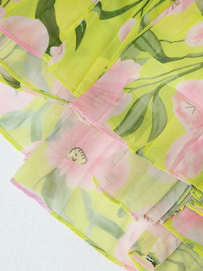 jennifer floral print pleated lantern sleeve maxi dress in yellow