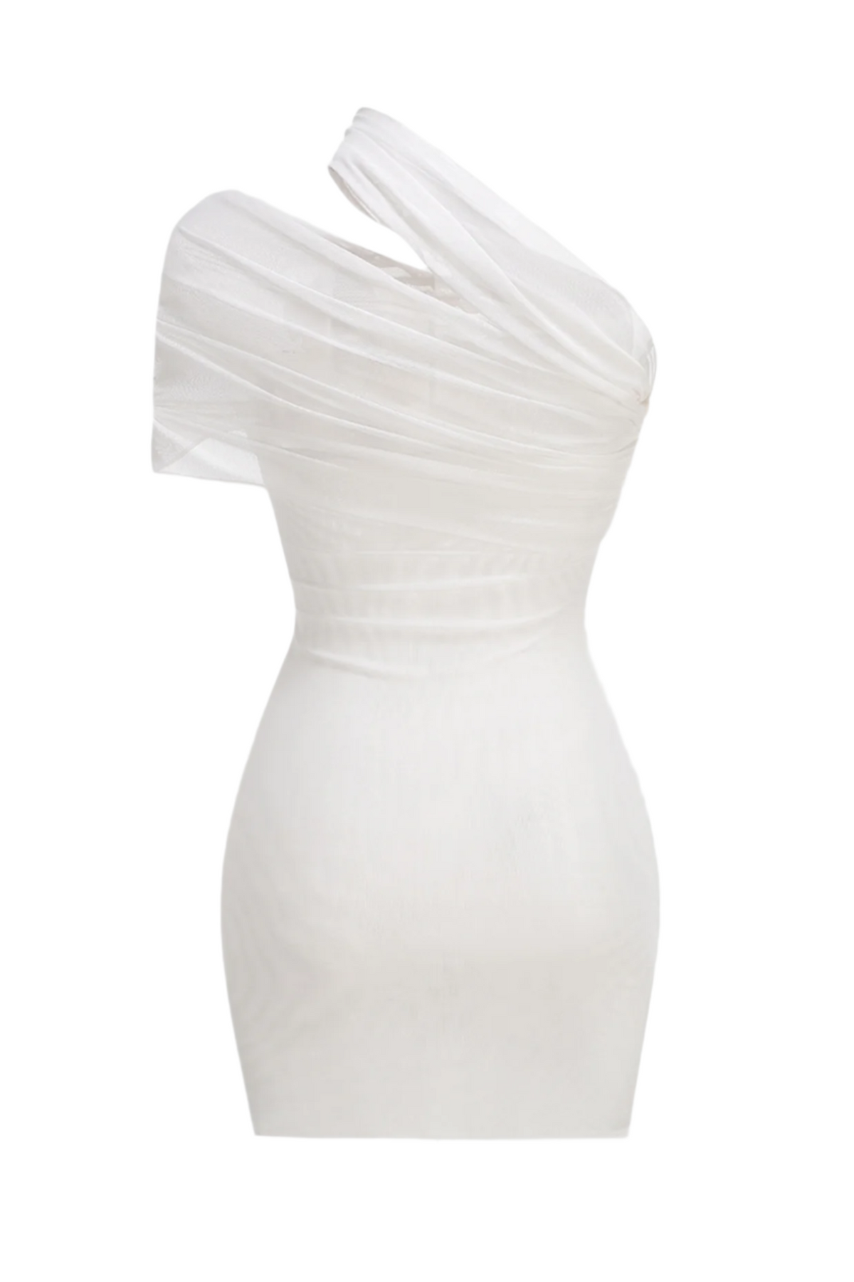 One Shoulder Floral Mesh Ruched Mini Dress