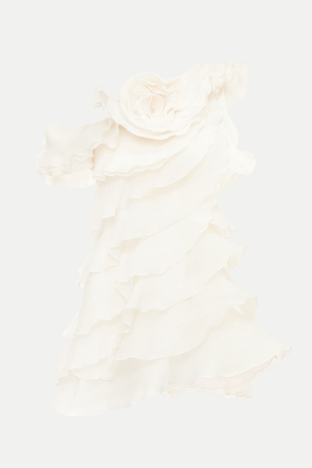 Shelyn Flower One Shoulder Ruffle Mini Dress - Beige