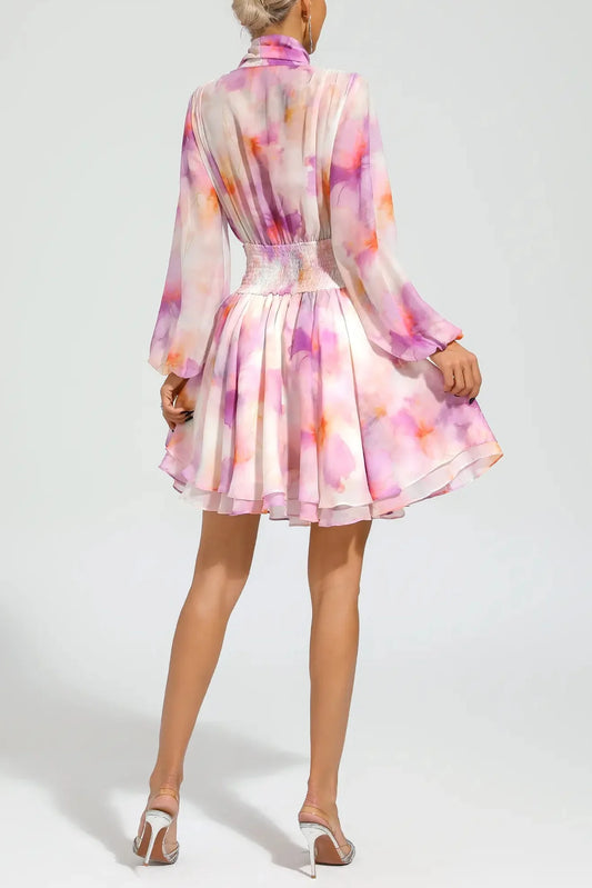 teresa Pink Floral puff sleeve Mini Dress