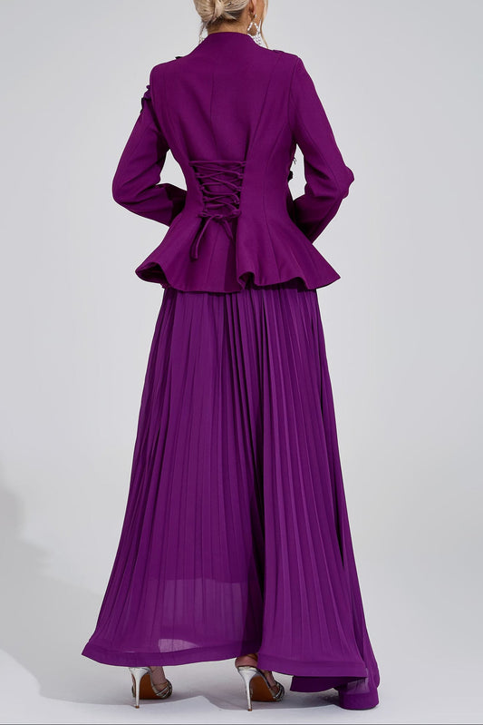 sabrina floral Embroidered coat maxi skirt set - purple