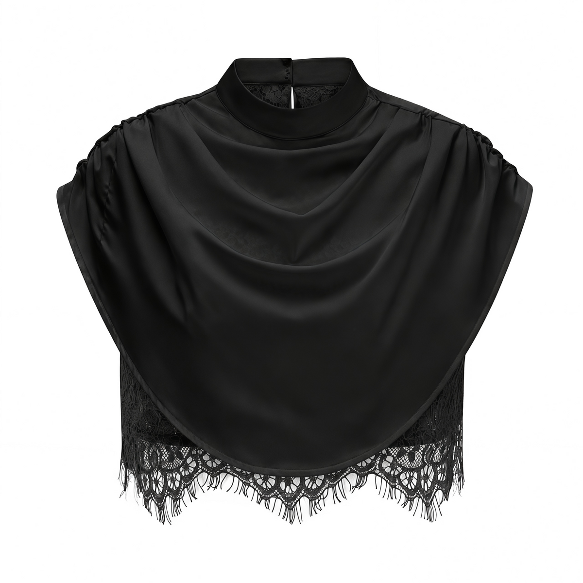 Black Satin Draped Sleeveless Crop Top Lace Corset Ruched Mini Skirt Two-Piece Set