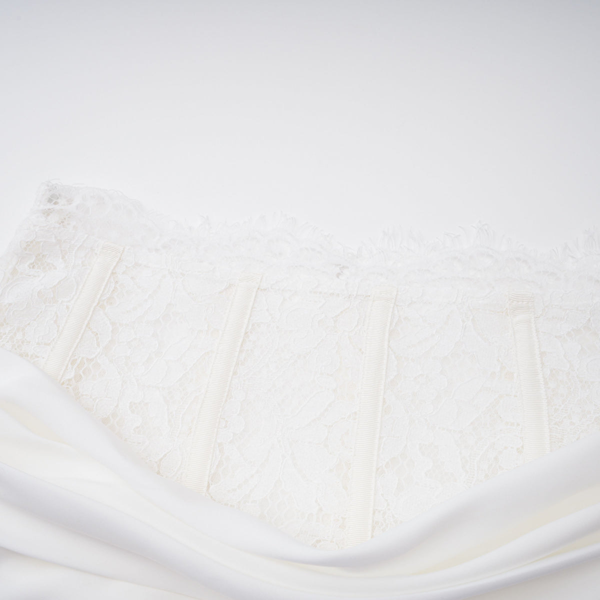 Ivory Draped Satin Sleeveless Crop Top Lace Corset Ruched Mini Skirt Two-Piece Set