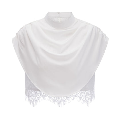 Ivory Draped Satin Sleeveless Crop Top Lace Corset Ruched Mini Skirt Two-Piece Set