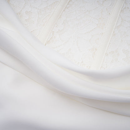 Ivory Draped Satin Sleeveless Crop Top Lace Corset Ruched Mini Skirt Two-Piece Set