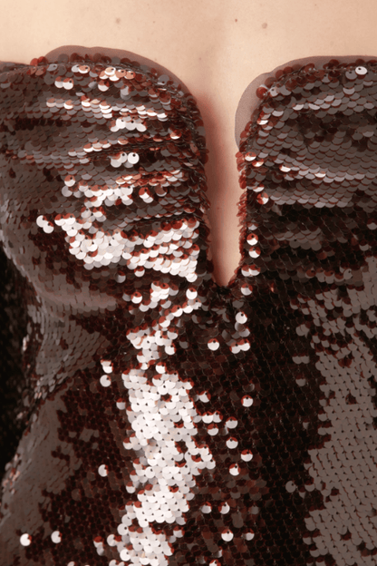 SOLVAY SEQUIN OFF SHOULDER MAXI DRESS