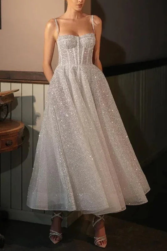 Poava Sparkly Corset Midi Evening Dress