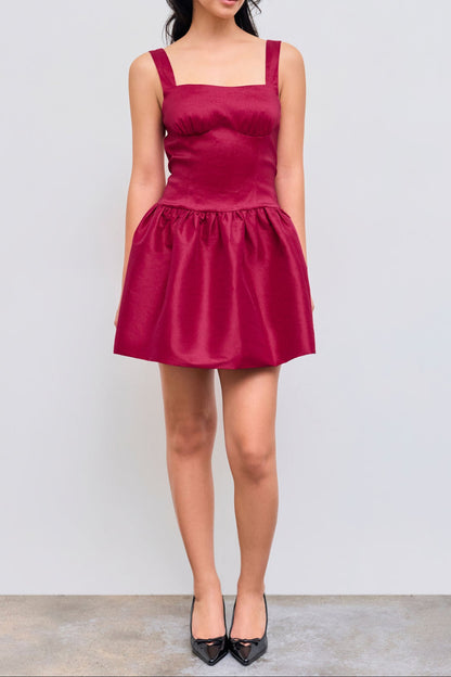 Square Neck Bowknot Zipper Mini Dress in red