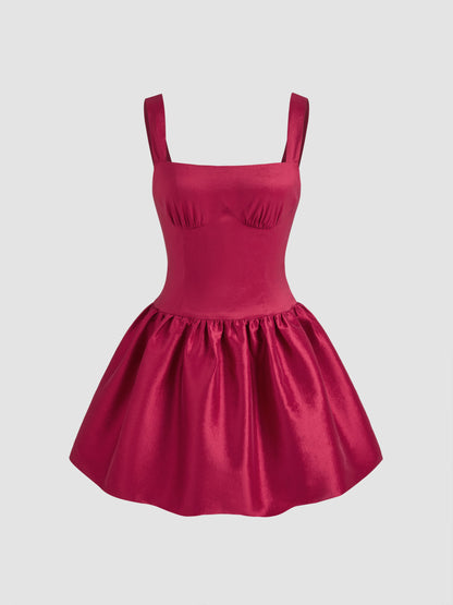 Square Neck Bowknot Zipper Mini Dress in red