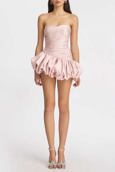 Balloon Draped strapless Mini Dress in pink