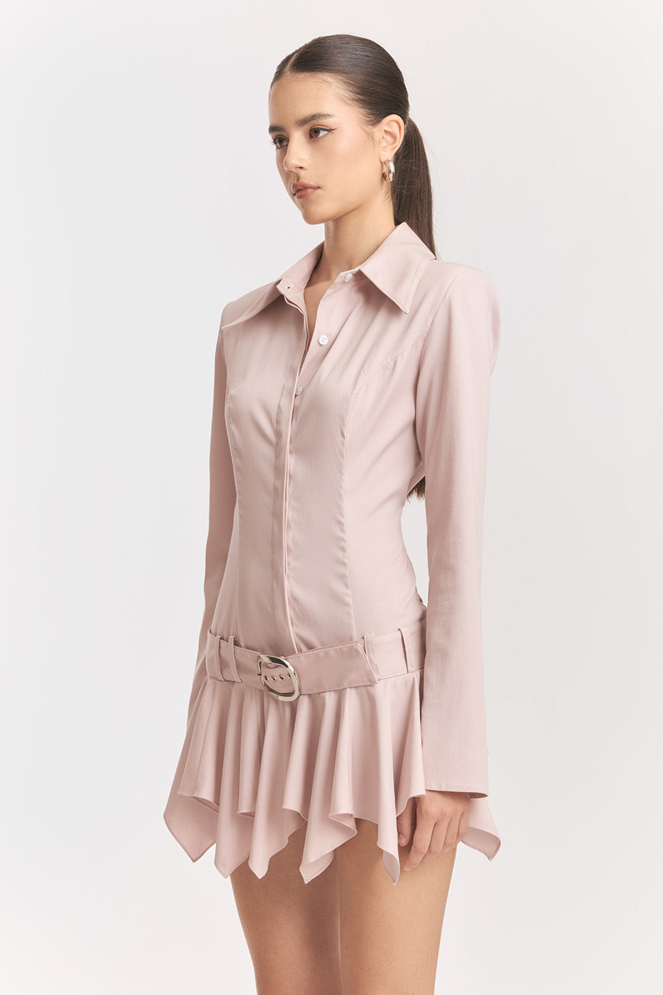 dinah Umbrella tail hem Shirt mini Dress in white