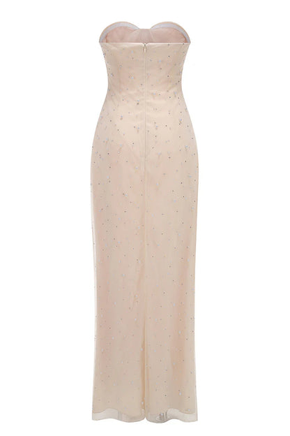 Strapless Pearl Crystal Maxi Dress