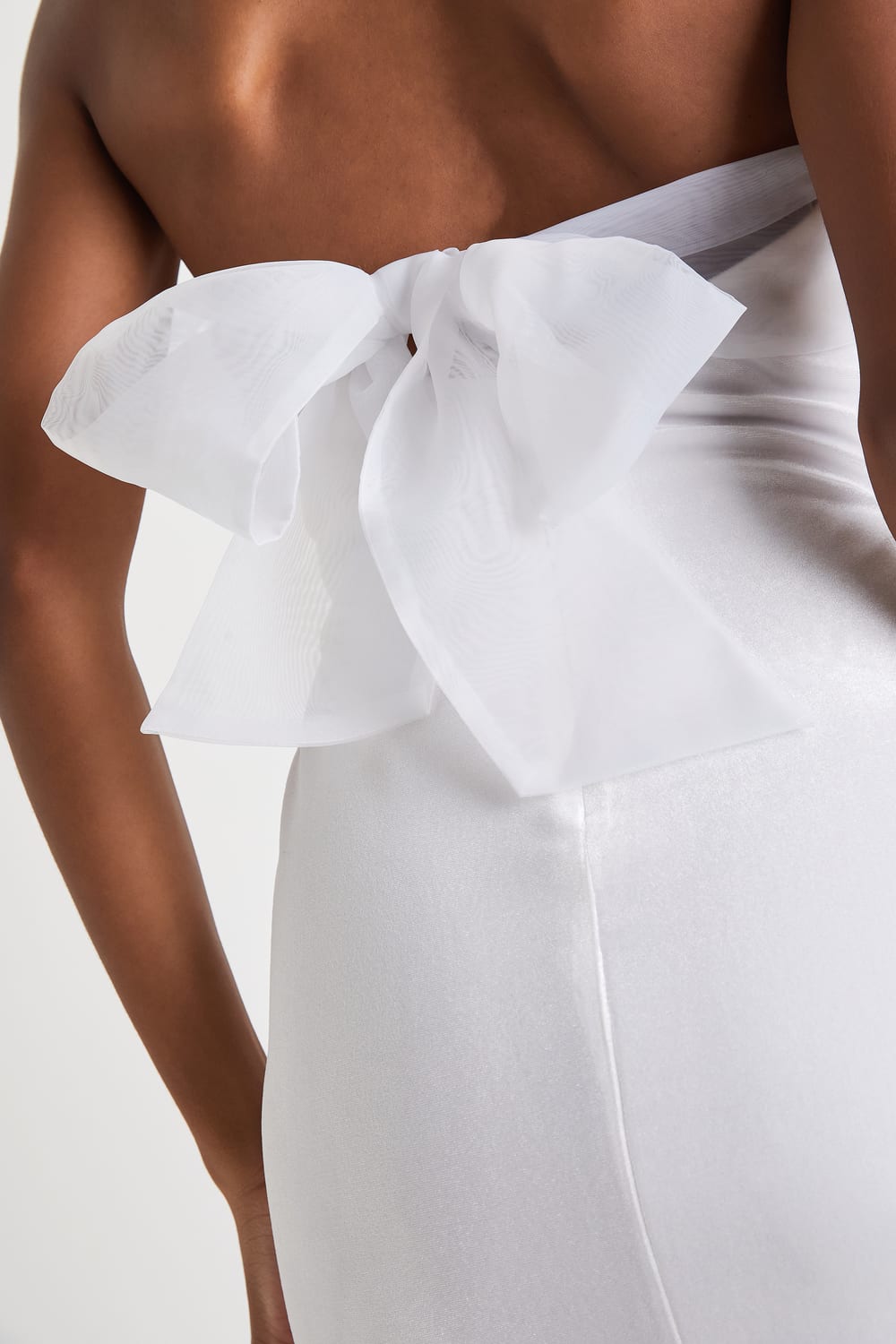 Stunning Situation White Velvet Strapless Organza Bow Mini Dress