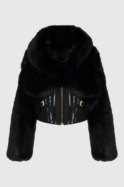 adelaide Faux Fur Corset Jacket in black