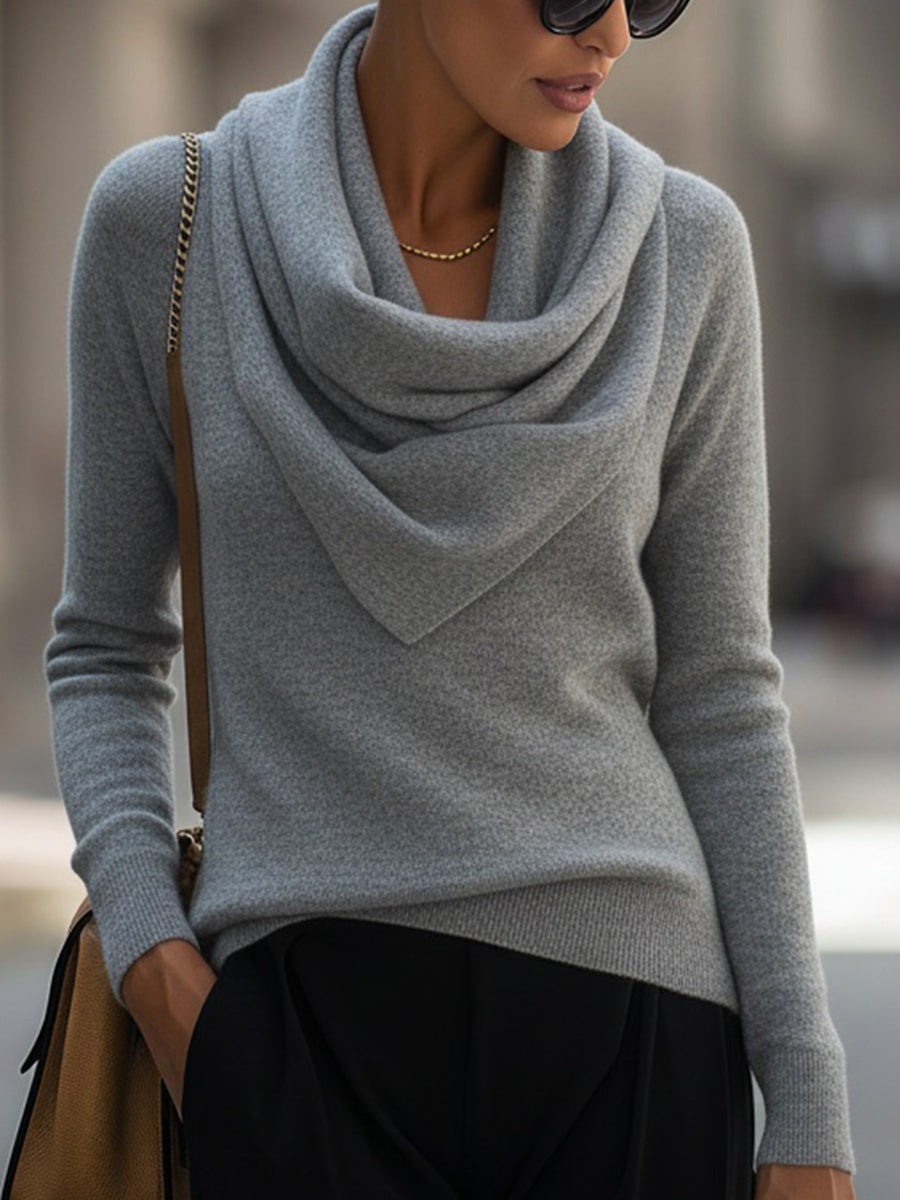 Draped Cowl Neck Long-Sleeve Top