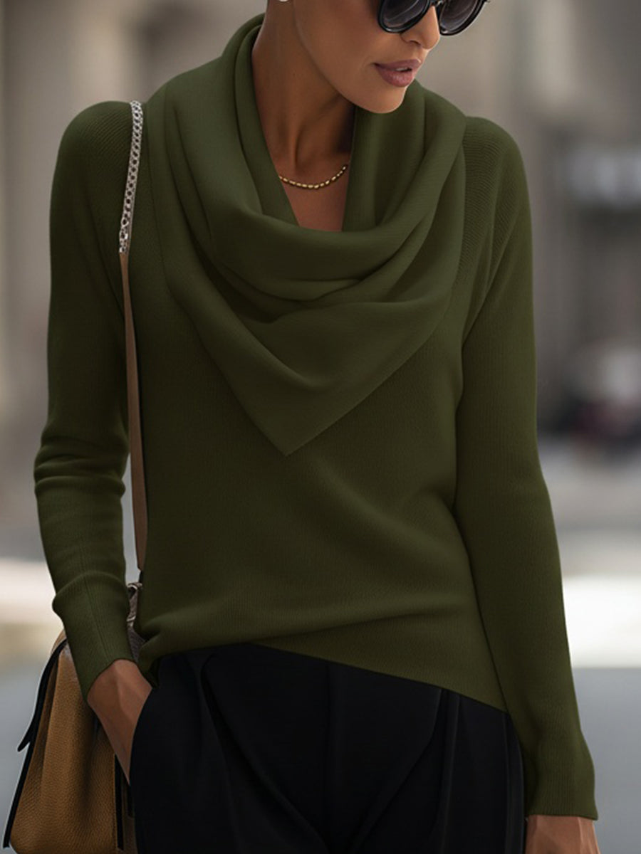 Draped Cowl Neck Long-Sleeve Top