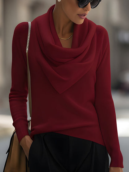 Draped Cowl Neck Long-Sleeve Top