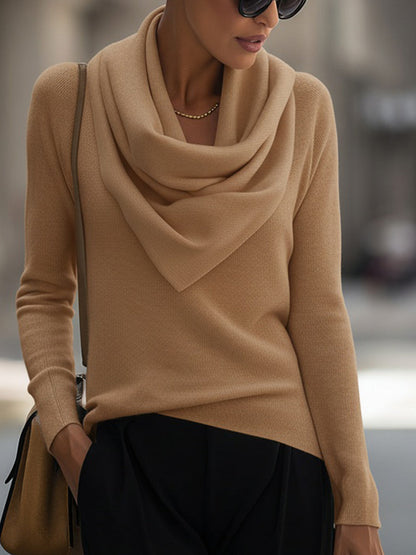 Draped Cowl Neck Long-Sleeve Top