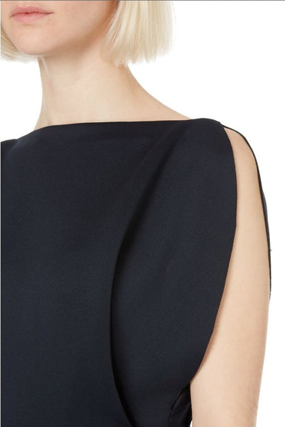 Irregular cutting sleeveless slim mini dress in black
