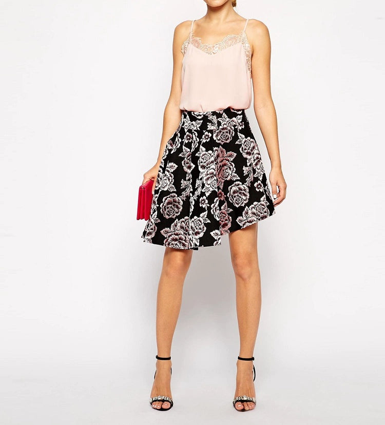 jacquard high-waisted irregular umbrella skirt