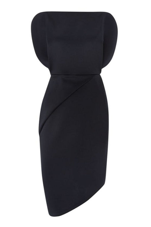Irregular cutting sleeveless slim mini dress in black