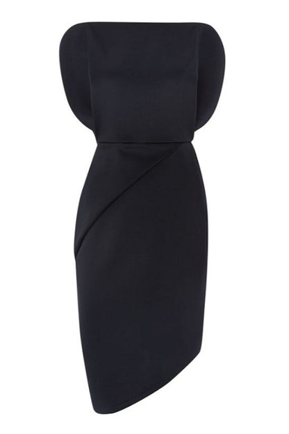 Irregular cutting sleeveless slim mini dress in black